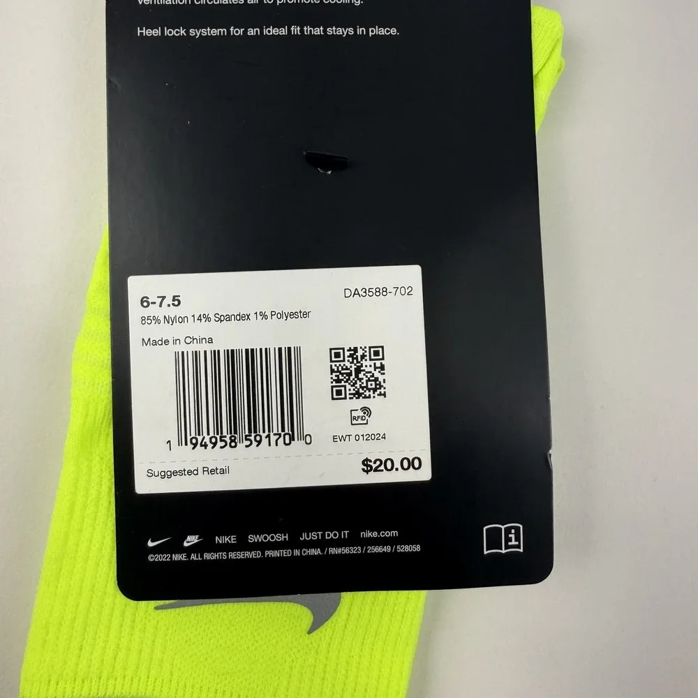 New Womens Nike Spark Lightweight Yellow Running Ankle Socks Size 7.5-9